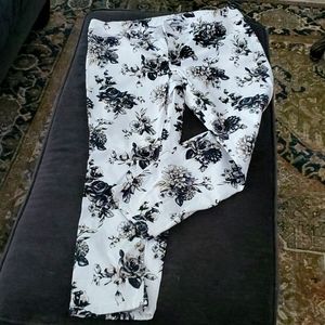 WHBM floral print jeans. White background, black flowers with a bit of beige.